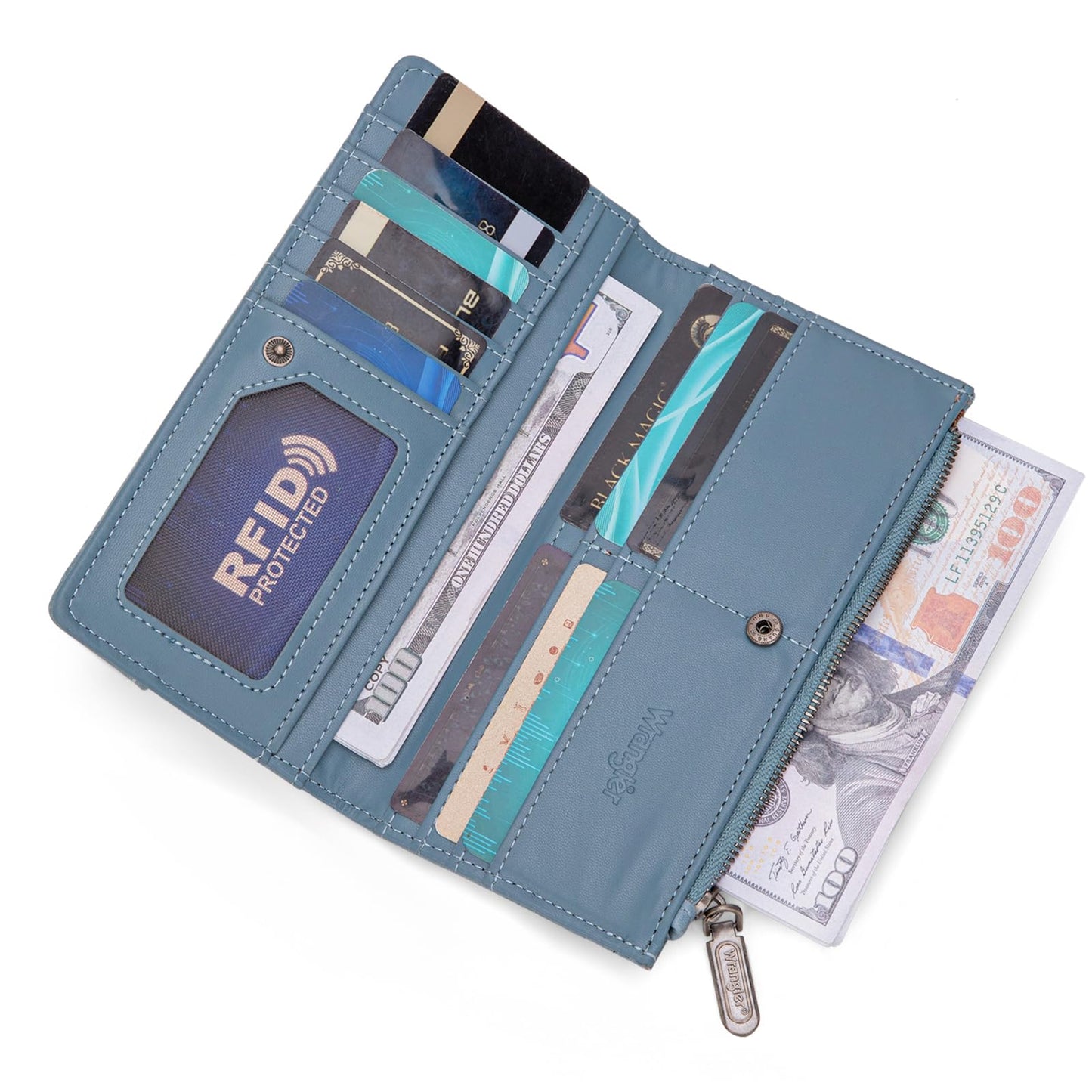 Wrangler Cow Print Wallets Womens Bifold Credit Card Wallet Women's Wallets, Card Cases & Money Organizers Brown Wallet for Women Ladies Female Cash Wallett with Smooth Zipper