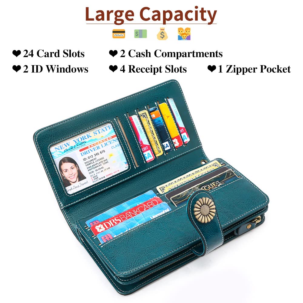 SENDEFN Wallets for Women Leather Credit Card Holder with RFID Blocking Large Capacity Wristlet
