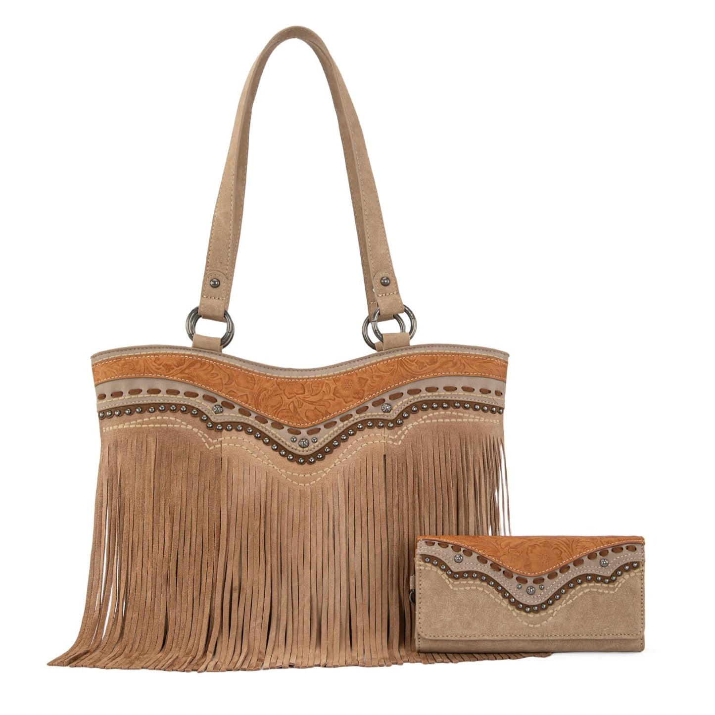 Montana West Western Tote Bag for Women Tooled Fringe Purse and Handbag with Wallet