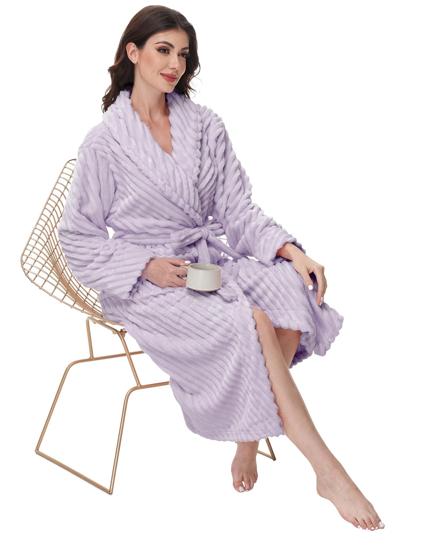 Yurhap Premium Robes for Women - Super Soft Cozy Fleece Womens Robe Plush Long Bathrobe