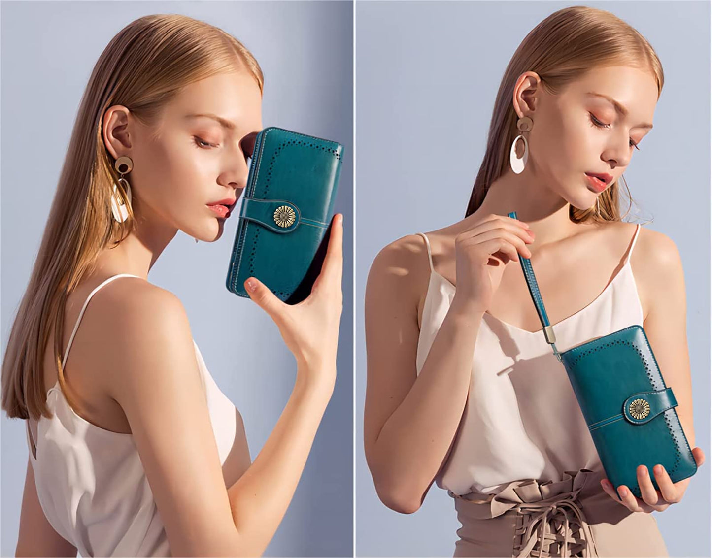 SENDEFN Wallets for Women Leather Credit Card Holder with RFID Blocking Large Capacity Wristlet