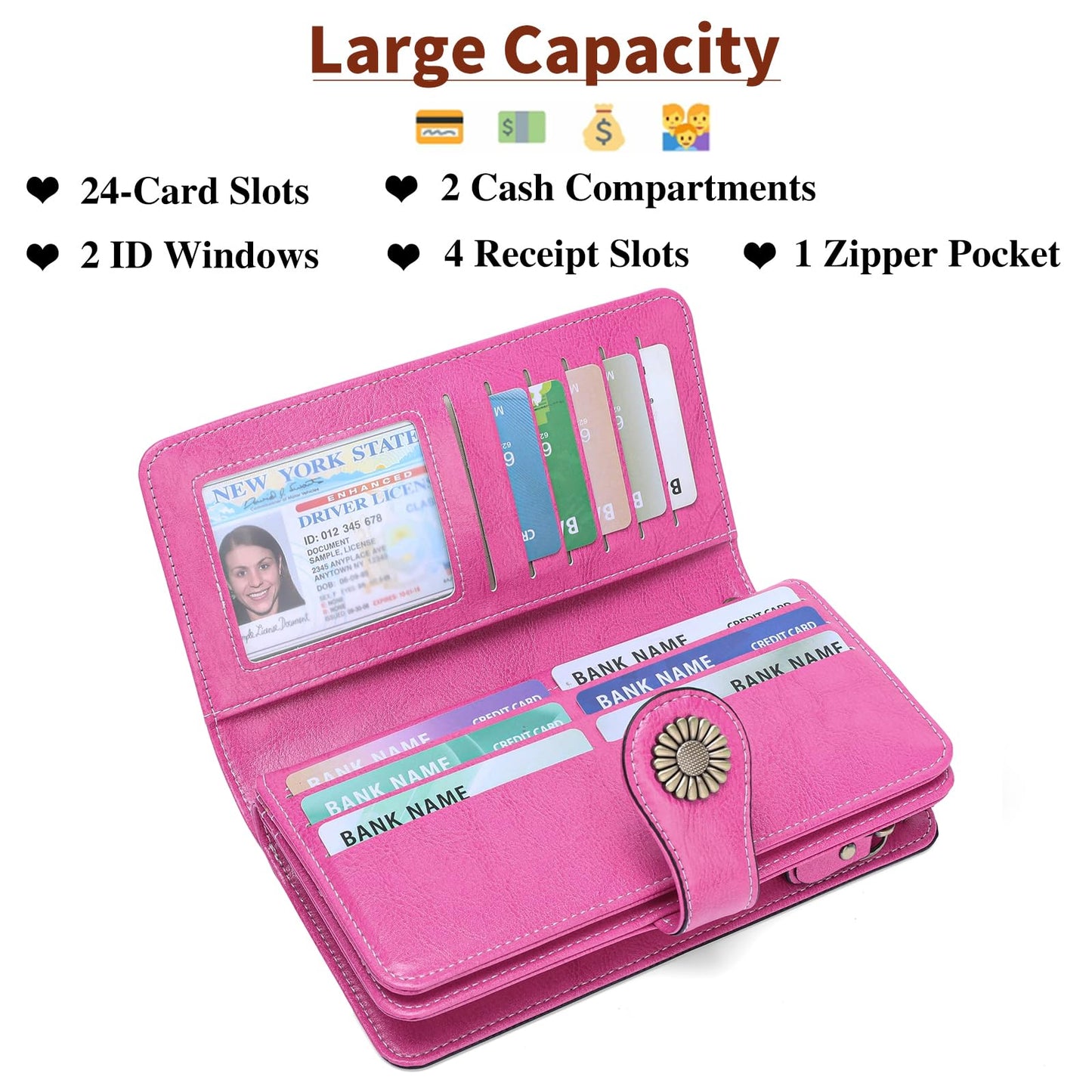 SENDEFN Wallets for Women Leather Credit Card Holder with RFID Blocking Large Capacity Wristlet