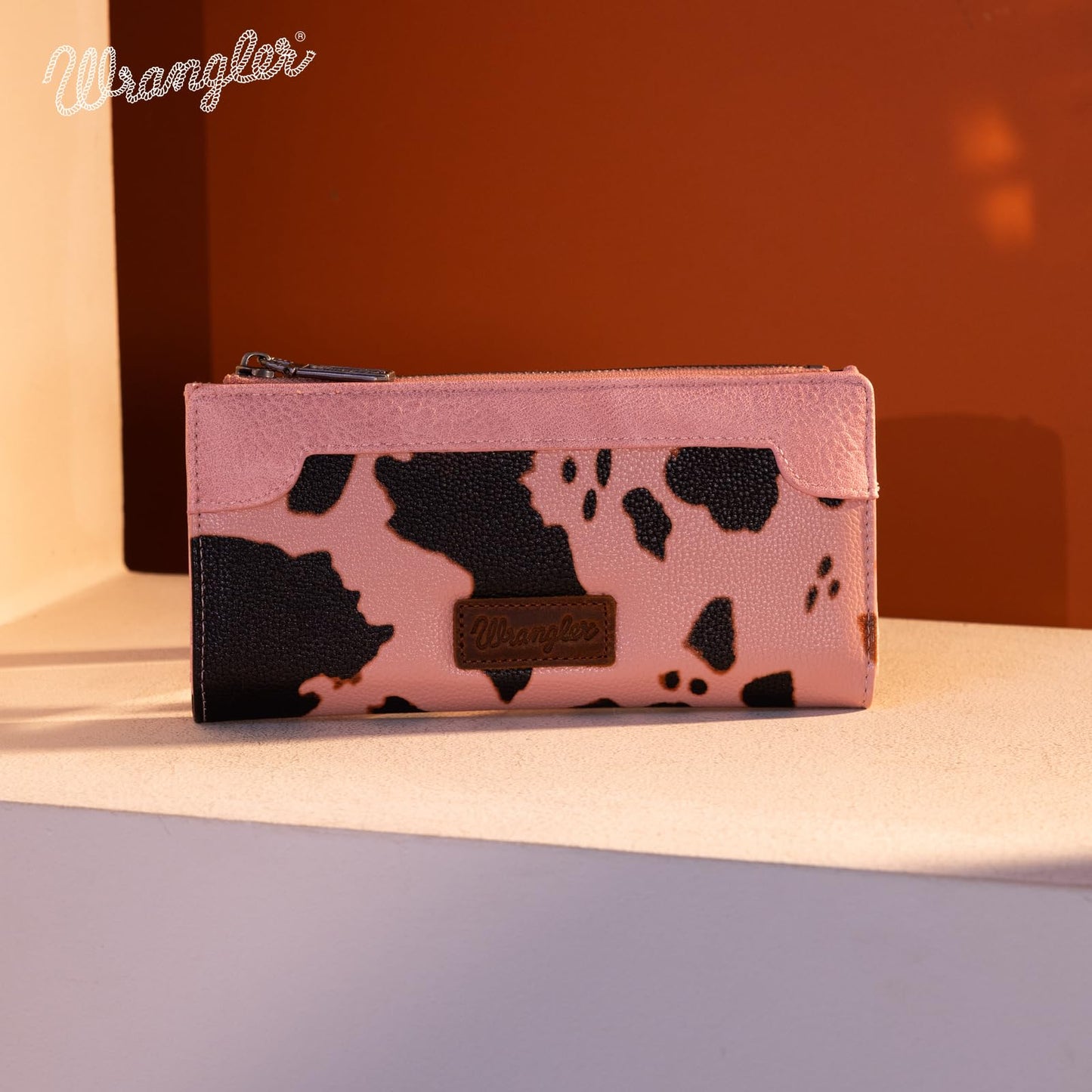 Wrangler Cow Print Wallets Womens Bifold Credit Card Wallet Women's Wallets, Card Cases & Money Organizers Brown Wallet for Women Ladies Female Cash Wallett with Smooth Zipper