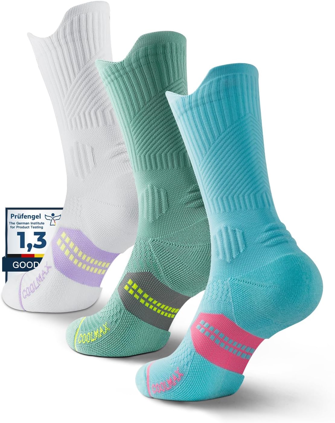 Womens Coolmax Bamboo Viscose Compression Running Crew Socks, Moisture-Wicking Anti-Blister Hiking&Gym Athletic
