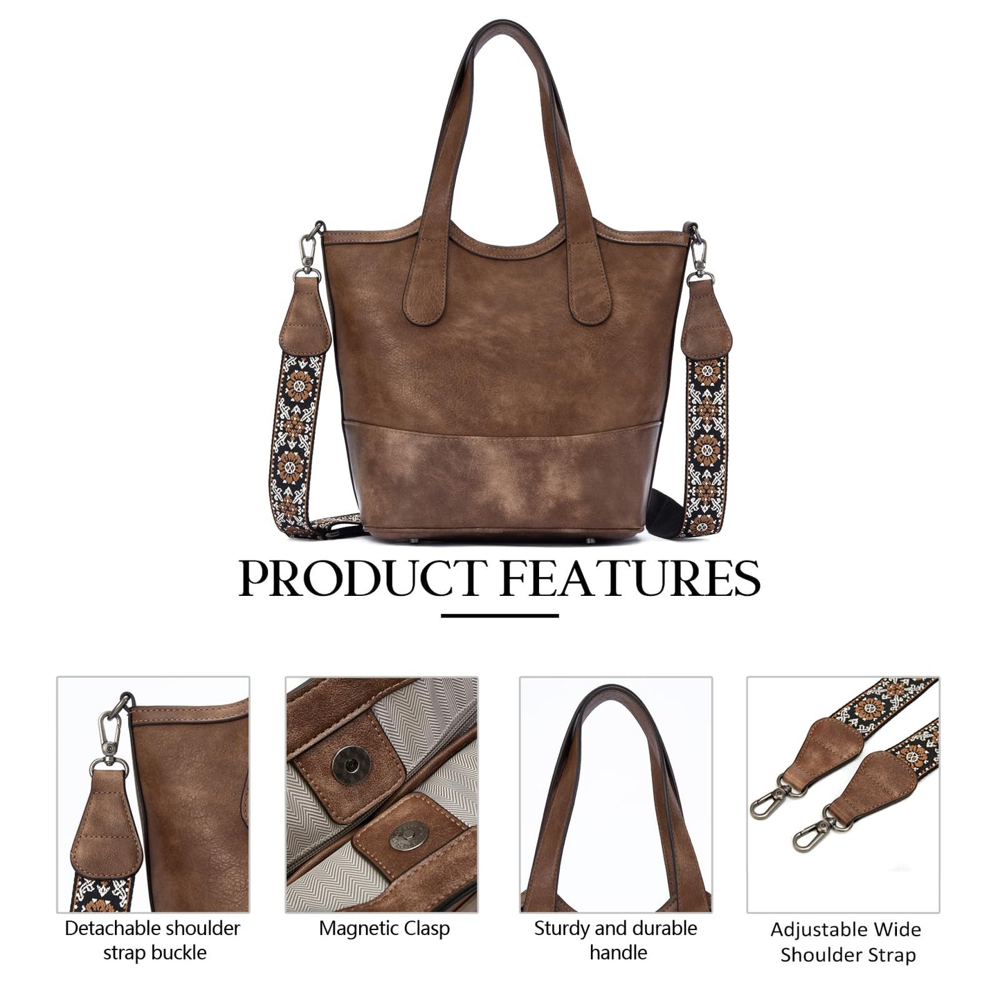 Top Handle Crossbody Bags for Women,Vegan Leather Bucket Purses for Women,Satchel Handbag with 2 Bottle Holder Pocket