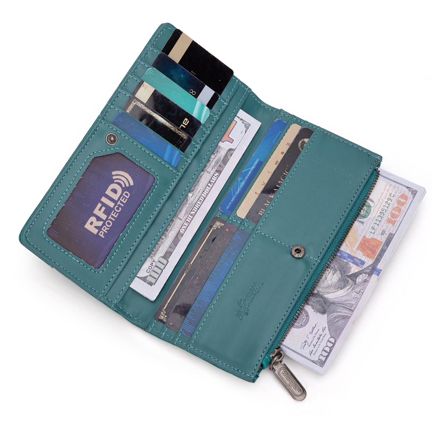 Wrangler Cow Print Wallets Womens Bifold Credit Card Wallet Women's Wallets, Card Cases & Money Organizers Brown Wallet for Women Ladies Female Cash Wallett with Smooth Zipper