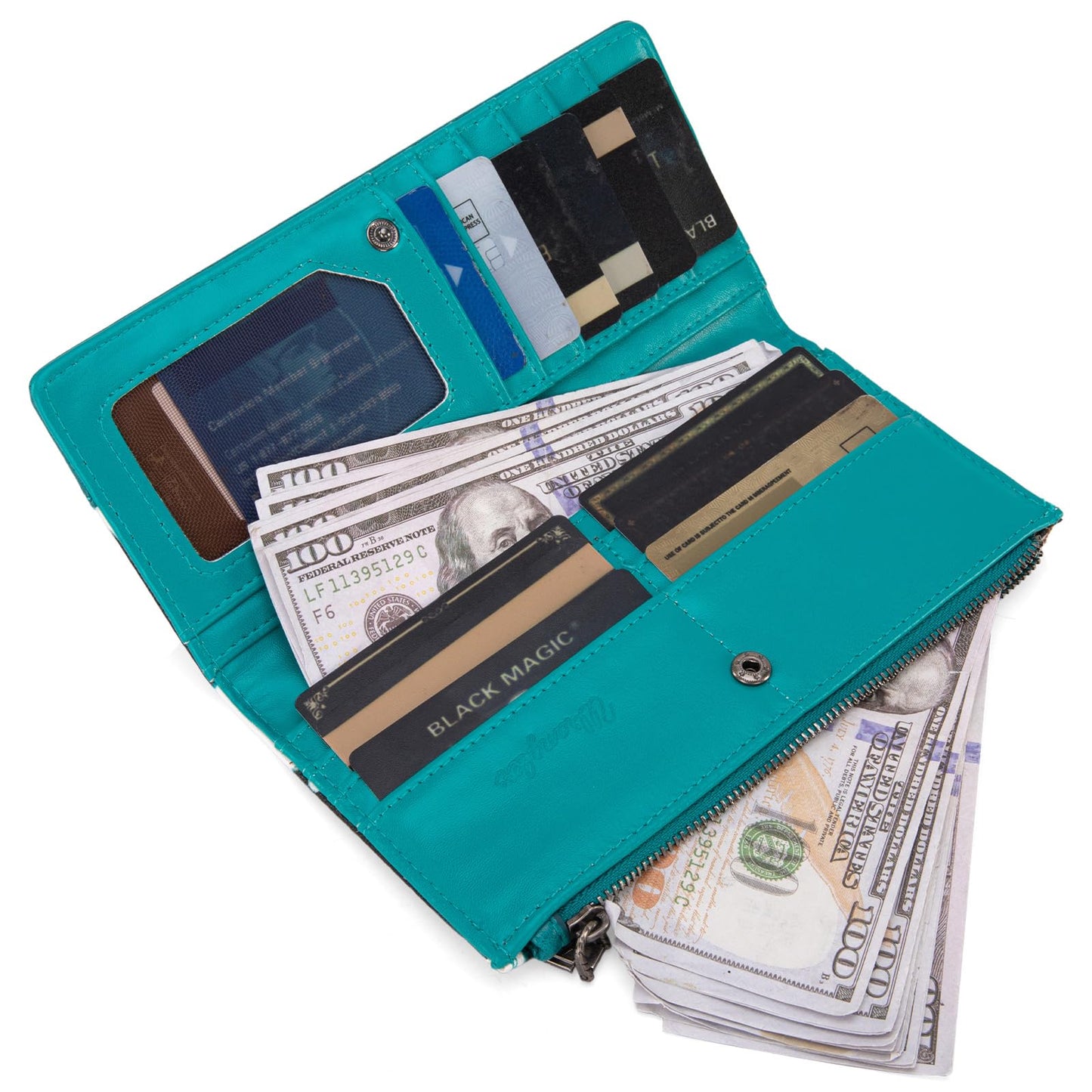 Wrangler Cow Print Wallets Womens Bifold Credit Card Wallet Women's Wallets, Card Cases & Money Organizers Brown Wallet for Women Ladies Female Cash Wallett with Smooth Zipper