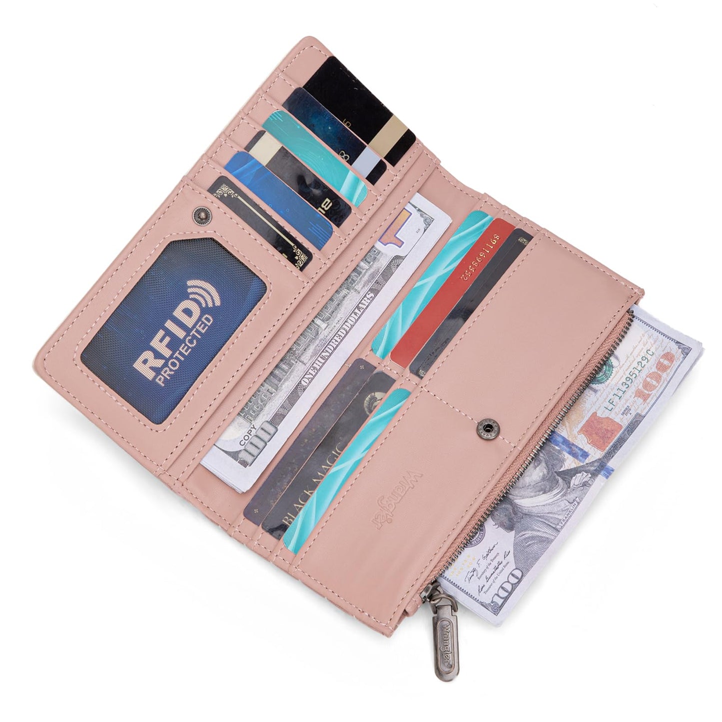 Wrangler Cow Print Wallets Womens Bifold Credit Card Wallet Women's Wallets, Card Cases & Money Organizers Brown Wallet for Women Ladies Female Cash Wallett with Smooth Zipper