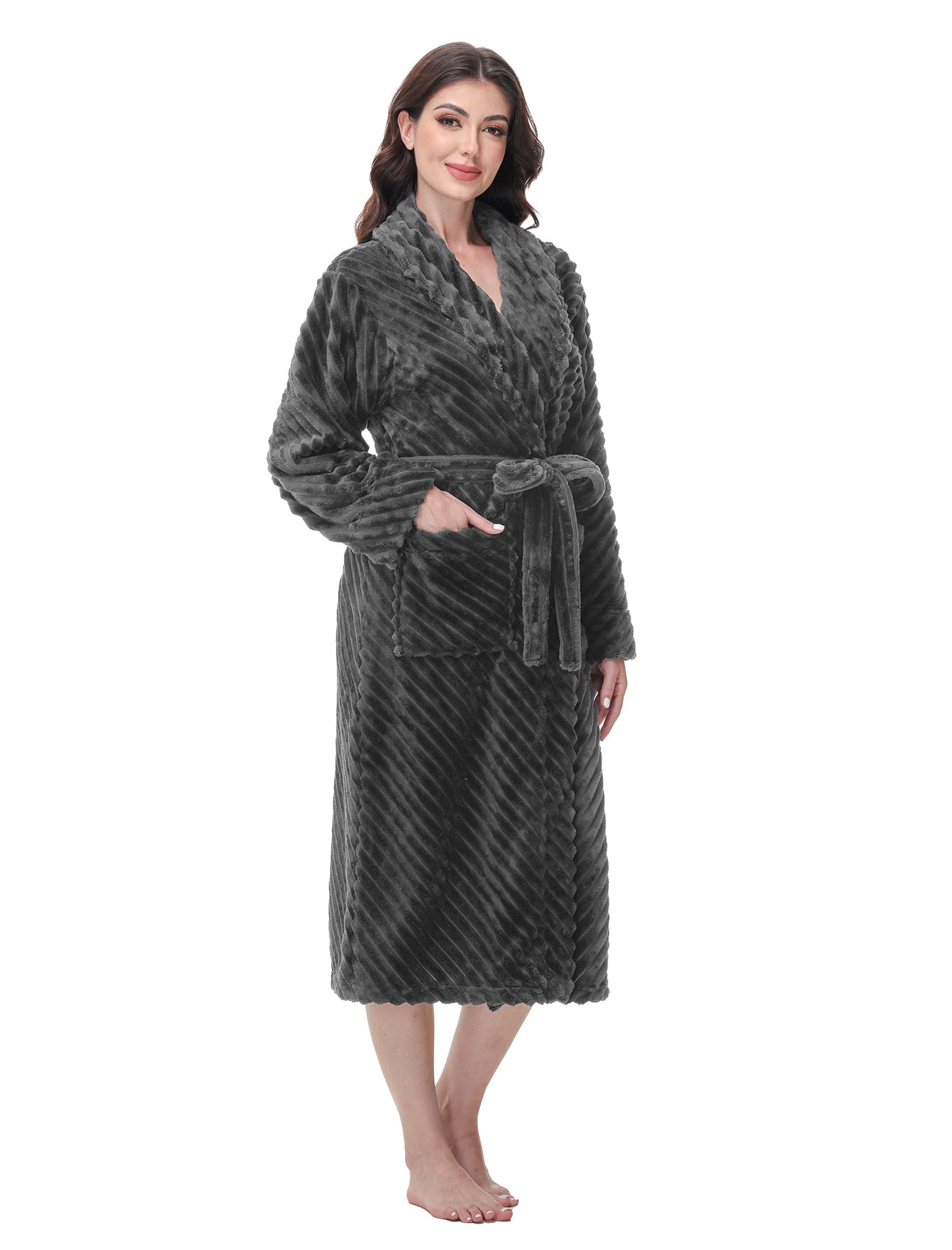Yurhap Premium Robes for Women - Super Soft Cozy Fleece Womens Robe Plush Long Bathrobe
