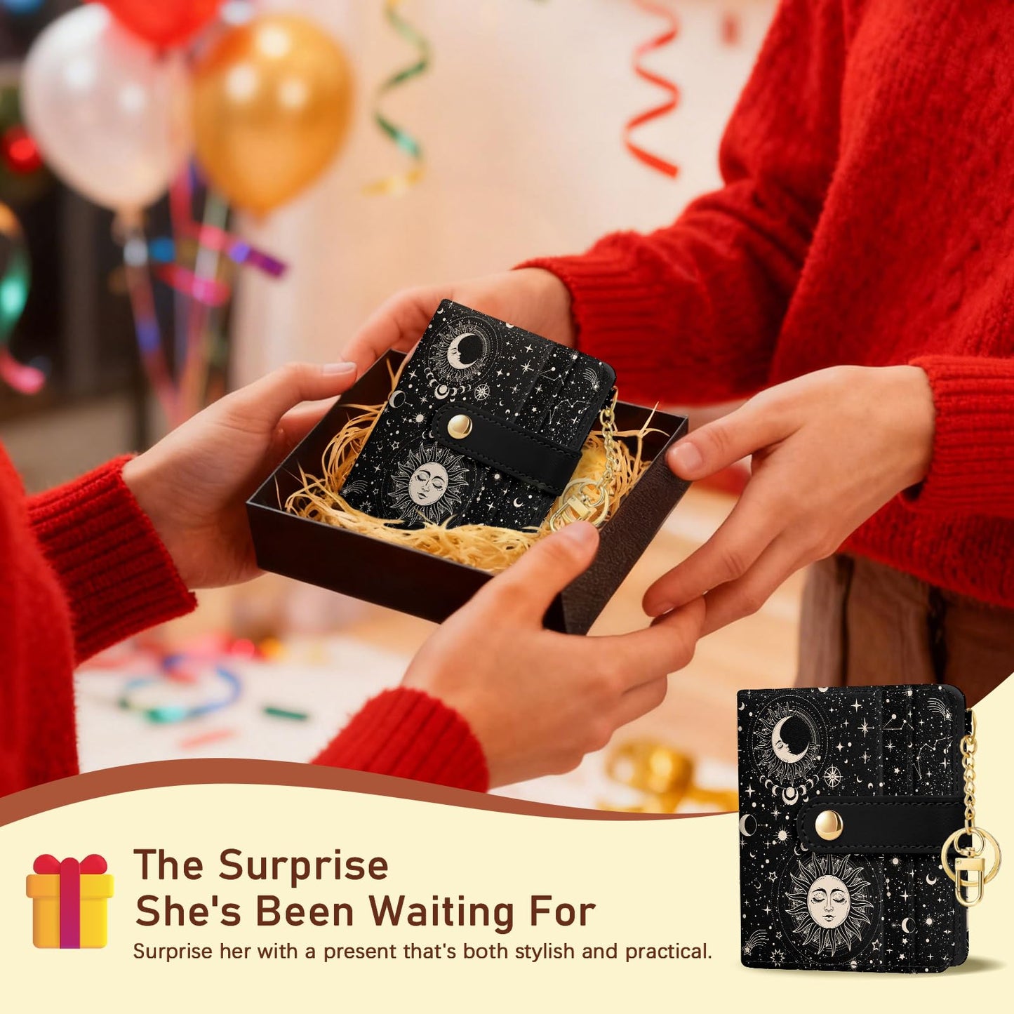 Black Cat Floral Rfid Women Wallet, Small Slim Thin Credit Card Wallet, PU Leather Bifold Cash Zipper Coin Pocket ID Window for Female Ladies Teen Girls Girly