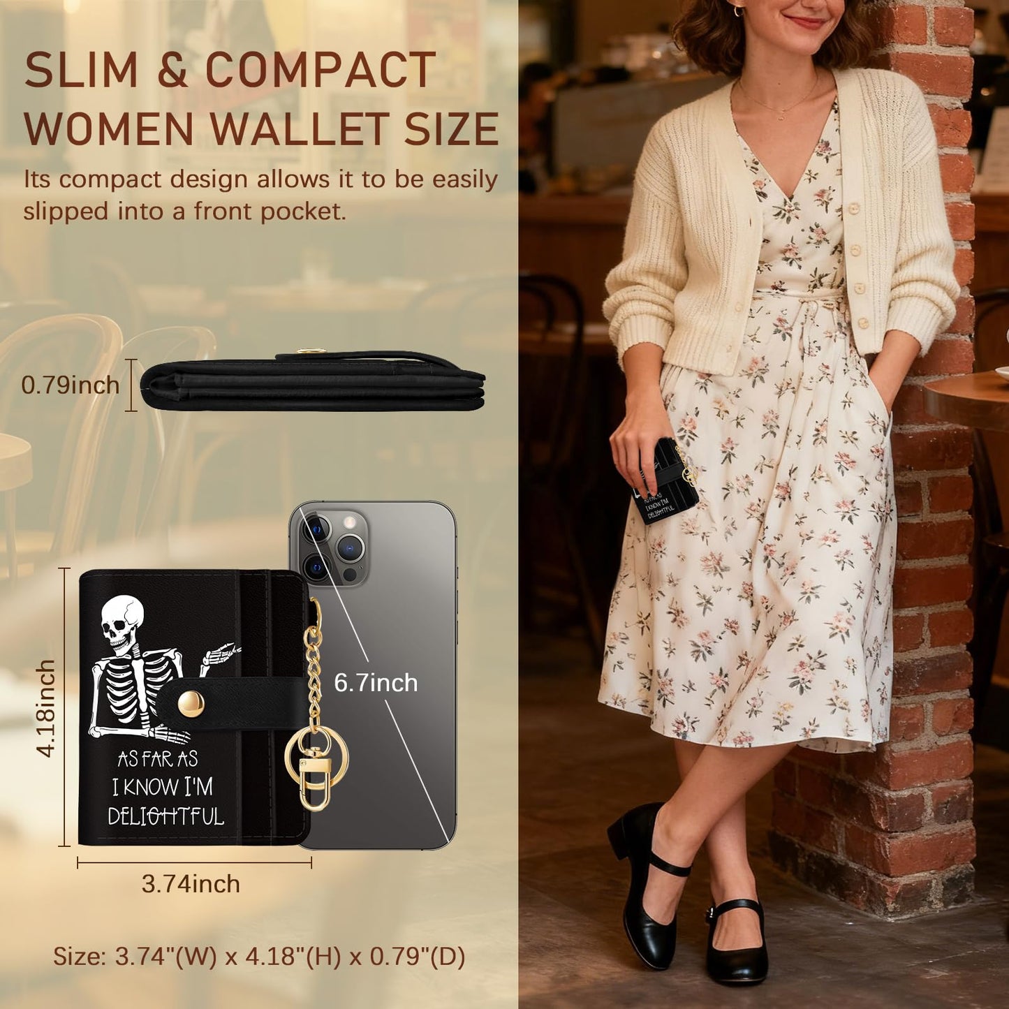 Black Cat Floral Rfid Women Wallet, Small Slim Thin Credit Card Wallet, PU Leather Bifold Cash Zipper Coin Pocket ID Window for Female Ladies Teen Girls Girly