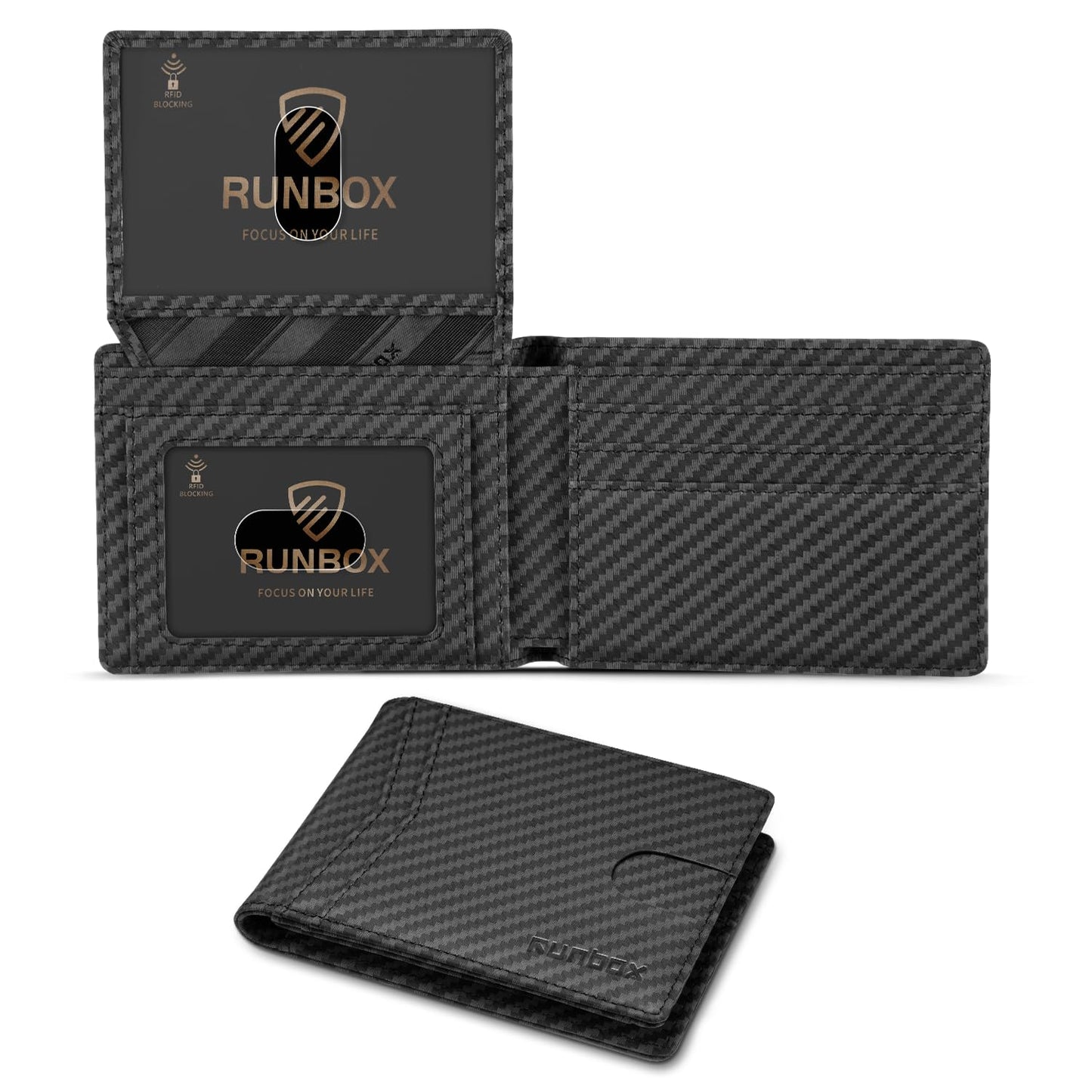 RUNBOX Wallet for Men Slim Rfid Leather 2 ID Window With Gift Box