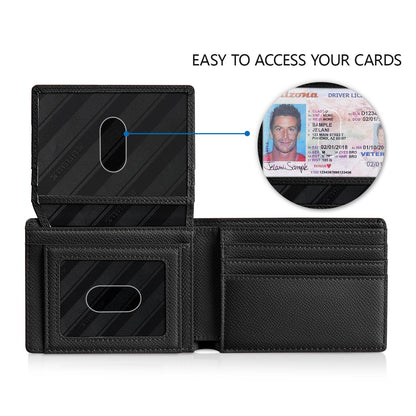 RUNBOX Wallet for Men Slim Rfid Leather 2 ID Window With Gift Box