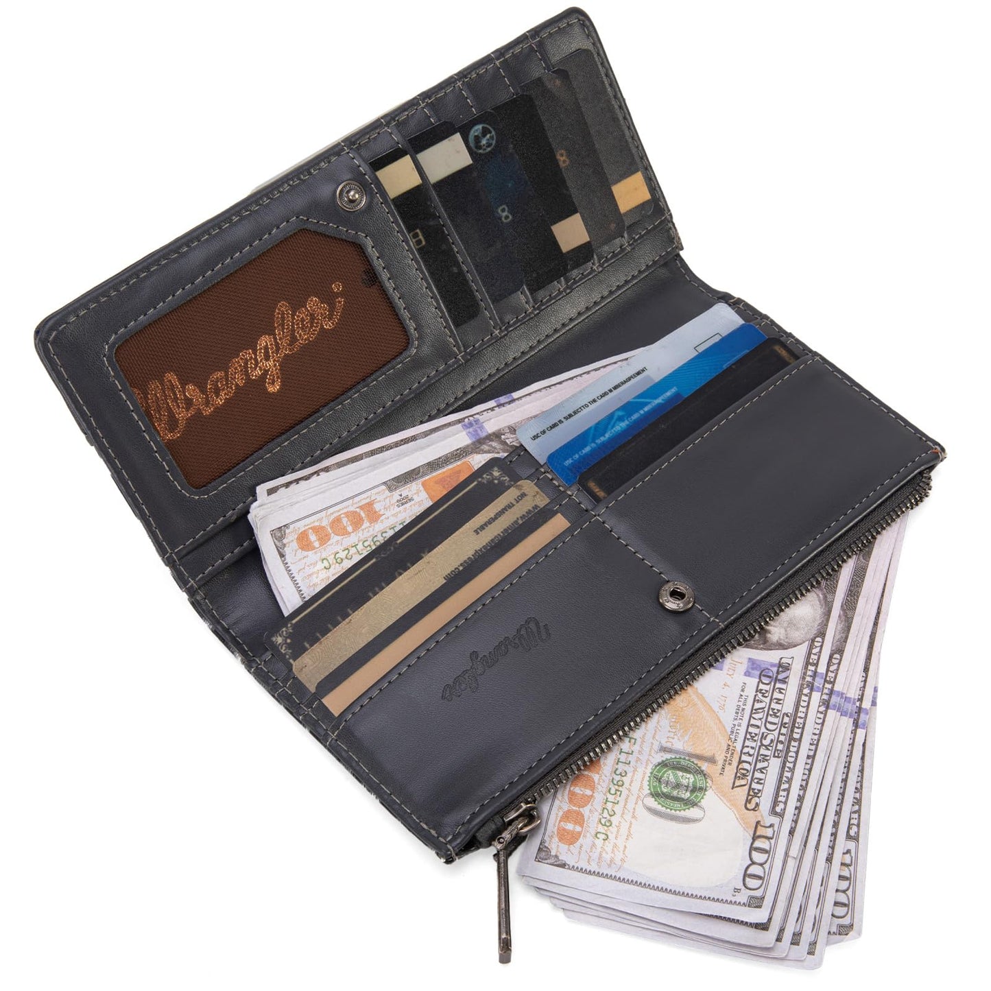 Wrangler Cow Print Wallets Womens Bifold Credit Card Wallet Women's Wallets, Card Cases & Money Organizers Brown Wallet for Women Ladies Female Cash Wallett with Smooth Zipper