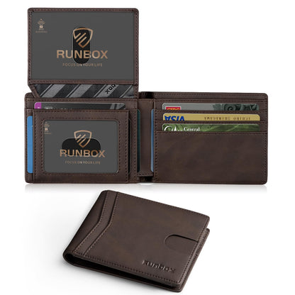 RUNBOX Wallet for Men Slim Rfid Leather 2 ID Window With Gift Box