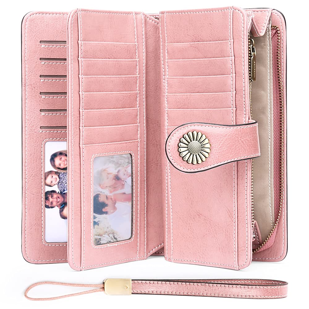 SENDEFN Wallets for Women Leather Credit Card Holder with RFID Blocking Large Capacity Wristlet