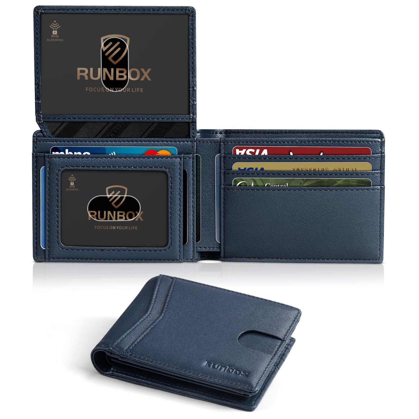 RUNBOX Wallet for Men Slim Rfid Leather 2 ID Window With Gift Box