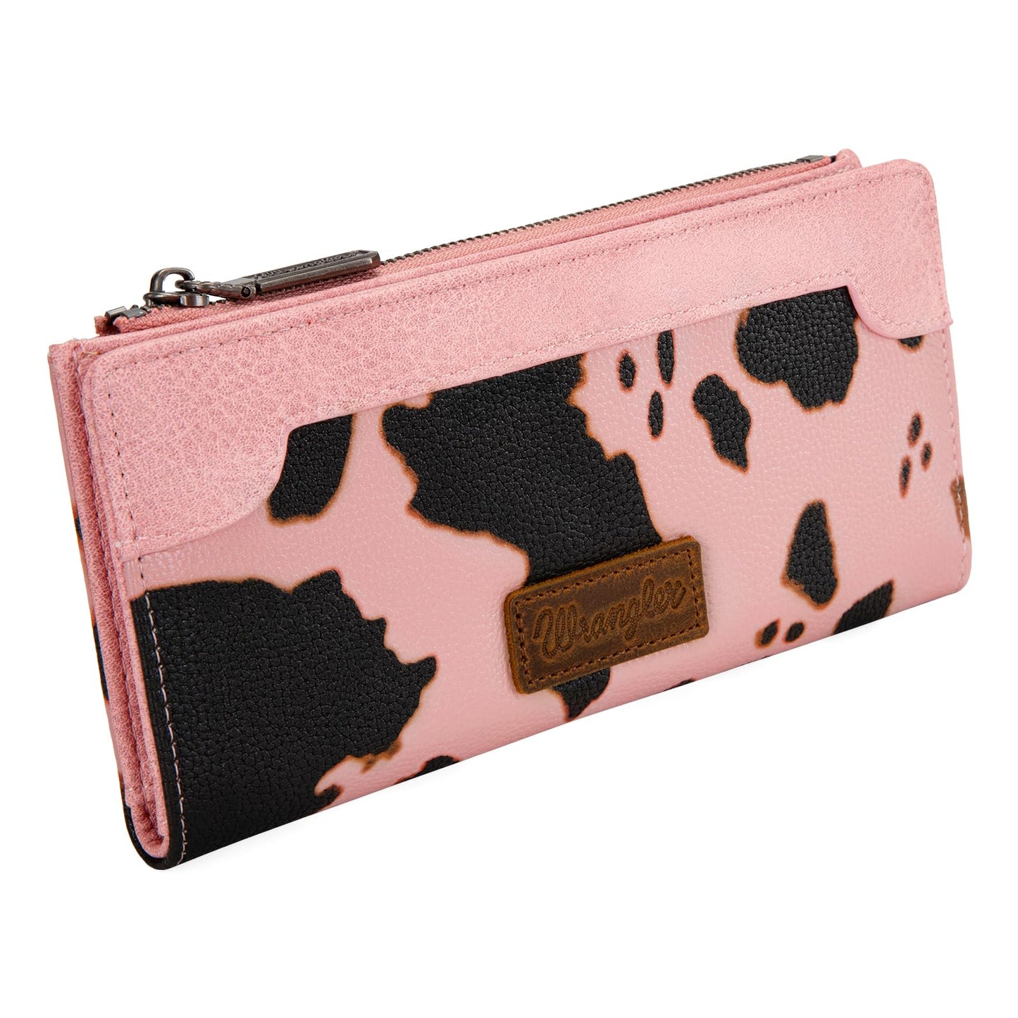Wrangler Cow Print Wallets Womens Bifold Credit Card Wallet Women's Wallets, Card Cases & Money Organizers Brown Wallet for Women Ladies Female Cash Wallett with Smooth Zipper