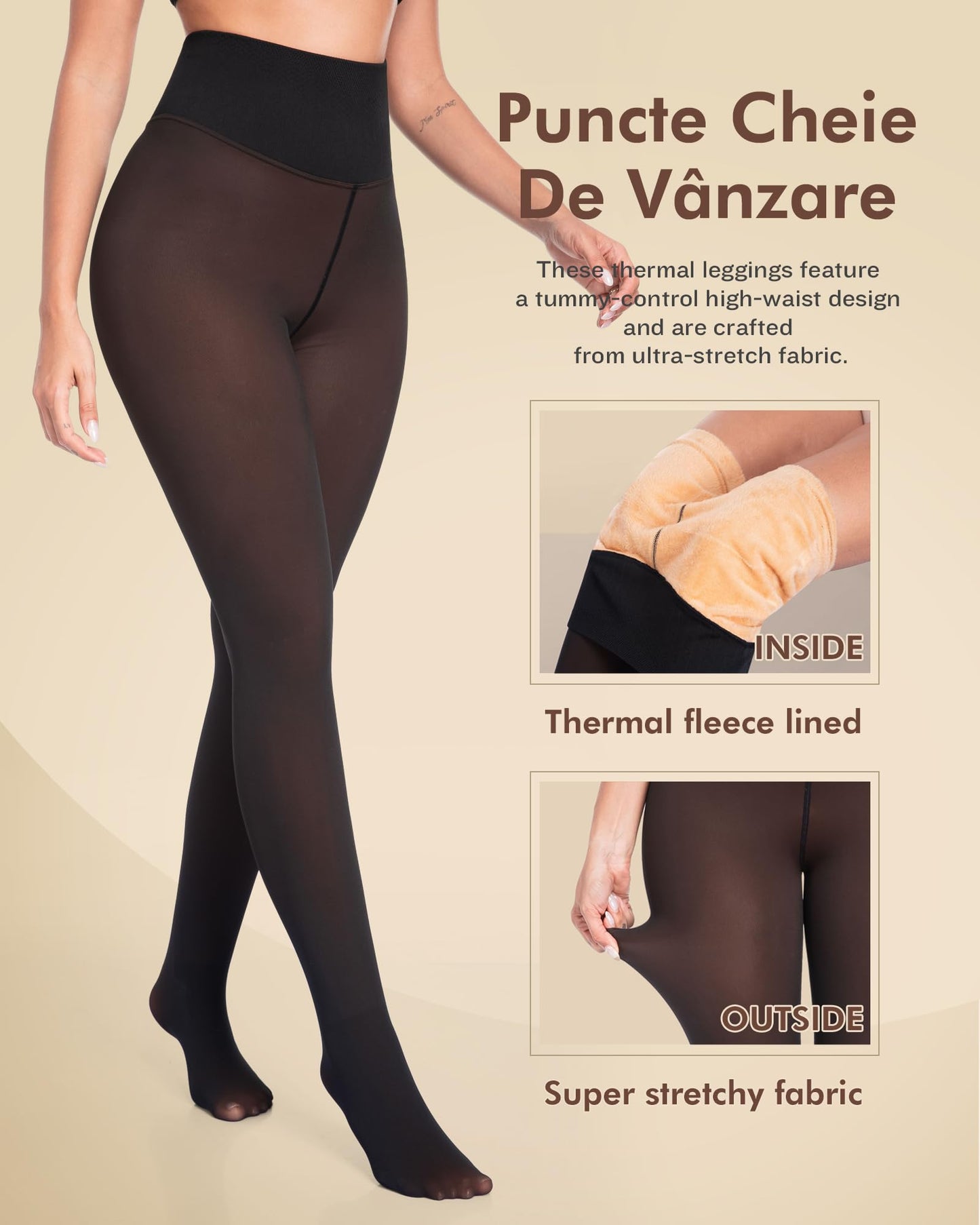 CHRLEISURE Women's Fleece Lined Tights - Fake Sheer Warm Pantyhose Thick Winter Leggings