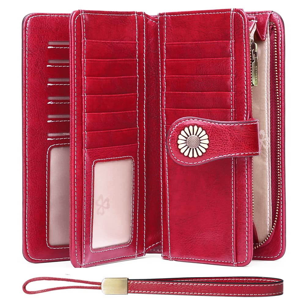 SENDEFN Wallets for Women Leather Credit Card Holder with RFID Blocking Large Capacity Wristlet