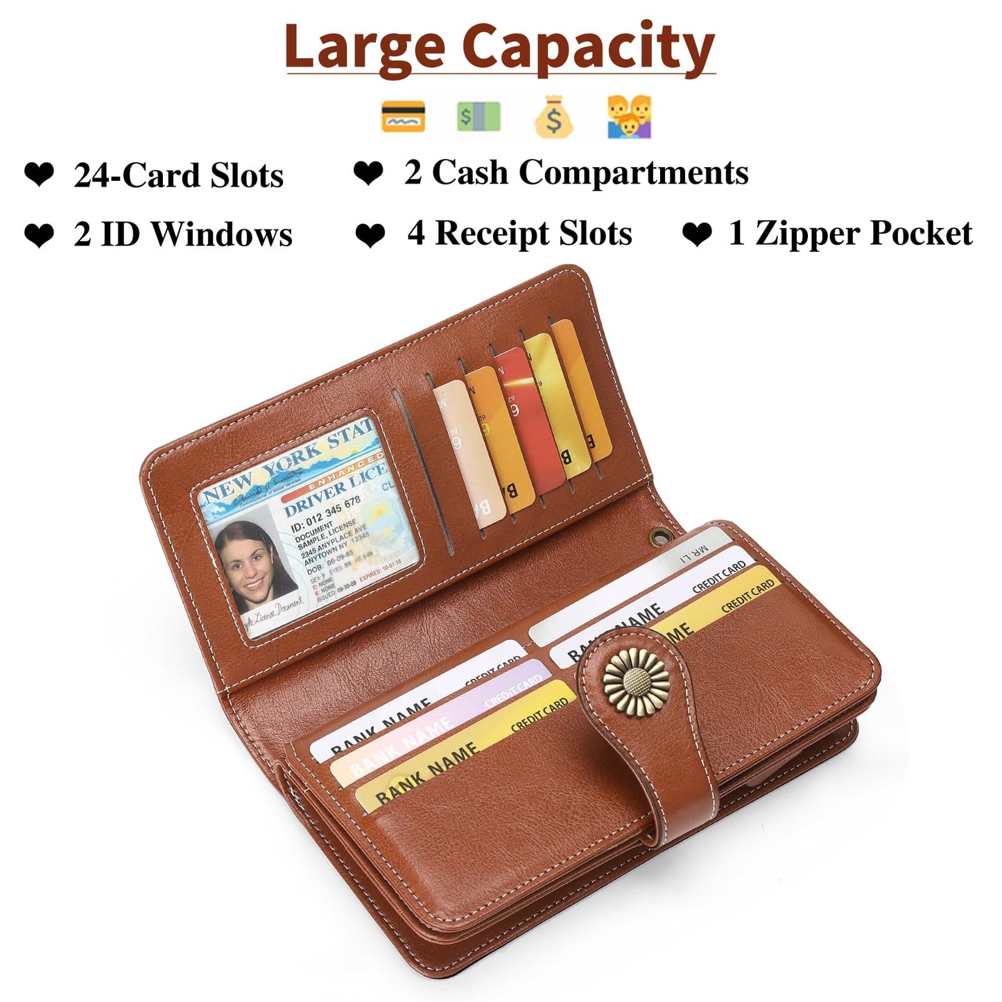 SENDEFN Wallets for Women Leather Credit Card Holder with RFID Blocking Large Capacity Wristlet