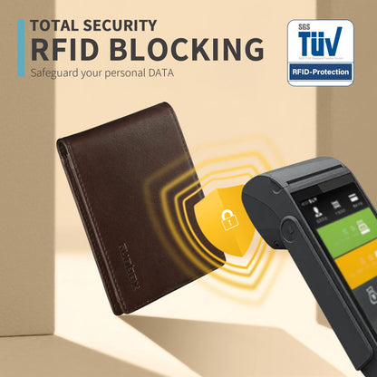 RUNBOX Wallet for Men Slim Rfid Leather 2 ID Window With Gift Box