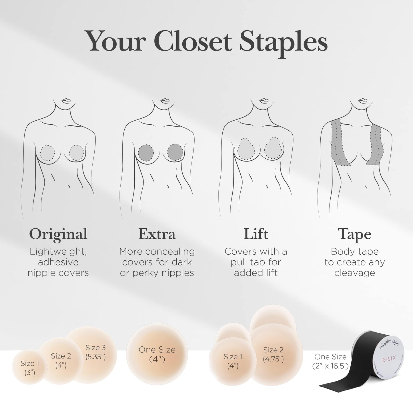 Nippies Nipple Covers for Women - Reusable Sticky Silicone Pasties with Travel Case - Original Circle or Lift Style Available