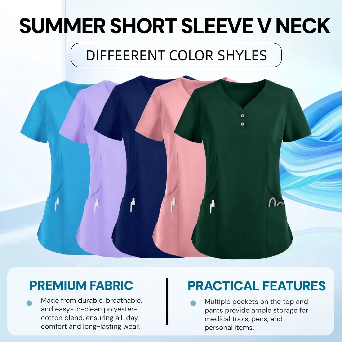 V-neck medical nurse uniform set, hospital work clothes, suitable for nurses, dentists, veterinarians，beautician