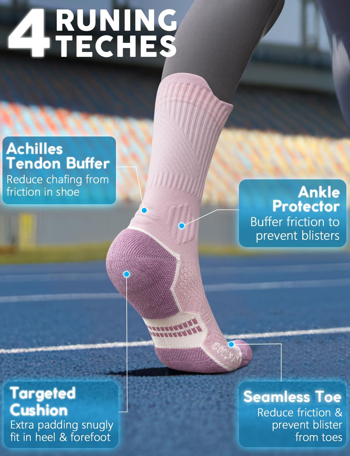 Womens Coolmax Bamboo Viscose Compression Running Crew Socks, Moisture-Wicking Anti-Blister Hiking&Gym Athletic