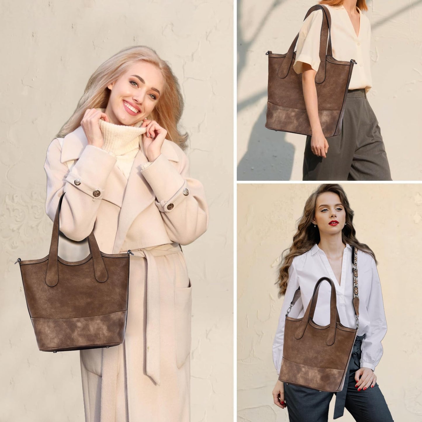 Top Handle Crossbody Bags for Women,Vegan Leather Bucket Purses for Women,Satchel Handbag with 2 Bottle Holder Pocket