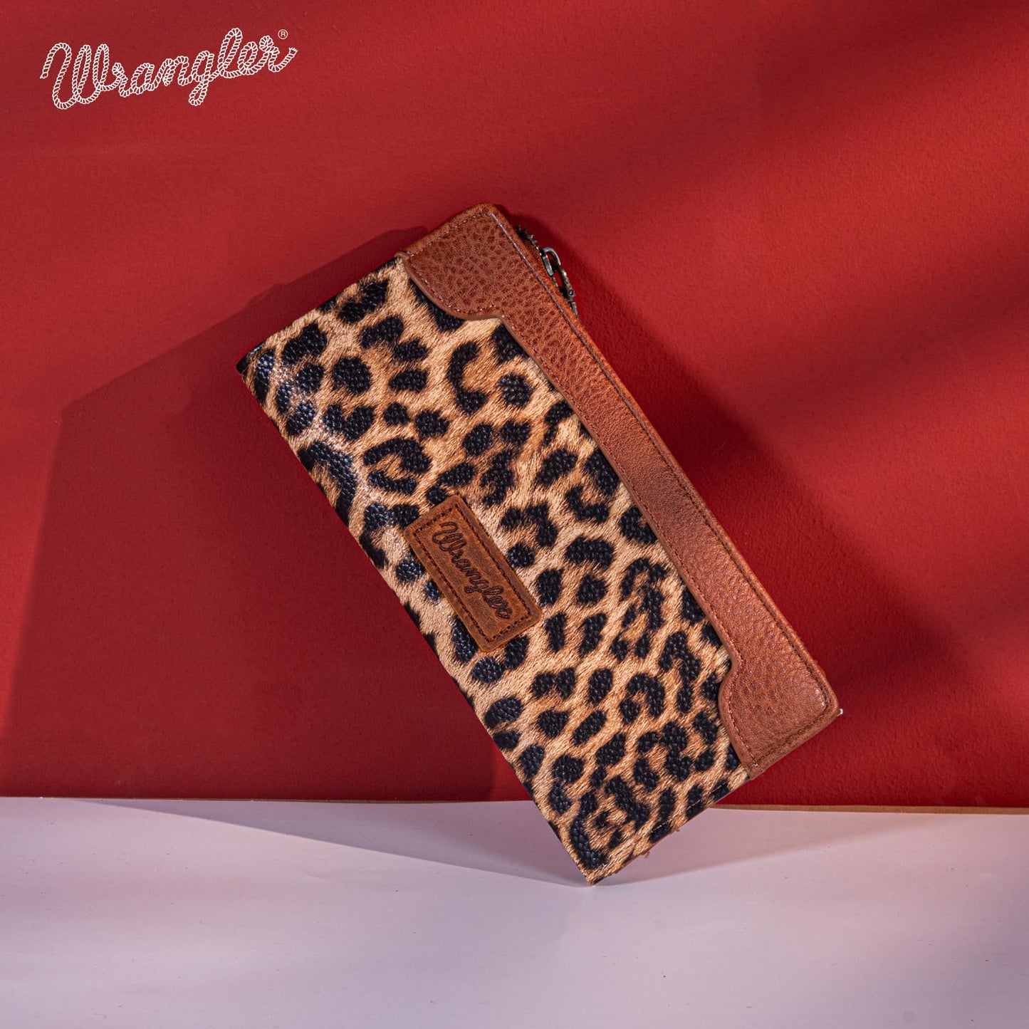Wrangler Cow Print Wallets Womens Bifold Credit Card Wallet Women's Wallets, Card Cases & Money Organizers Brown Wallet for Women Ladies Female Cash Wallett with Smooth Zipper