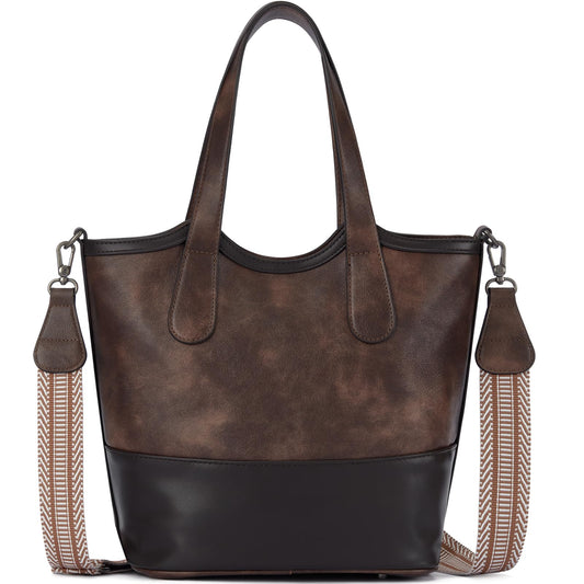 Top Handle Crossbody Bags for Women,Vegan Leather Bucket Purses for Women,Satchel Handbag with 2 Bottle Holder Pocket