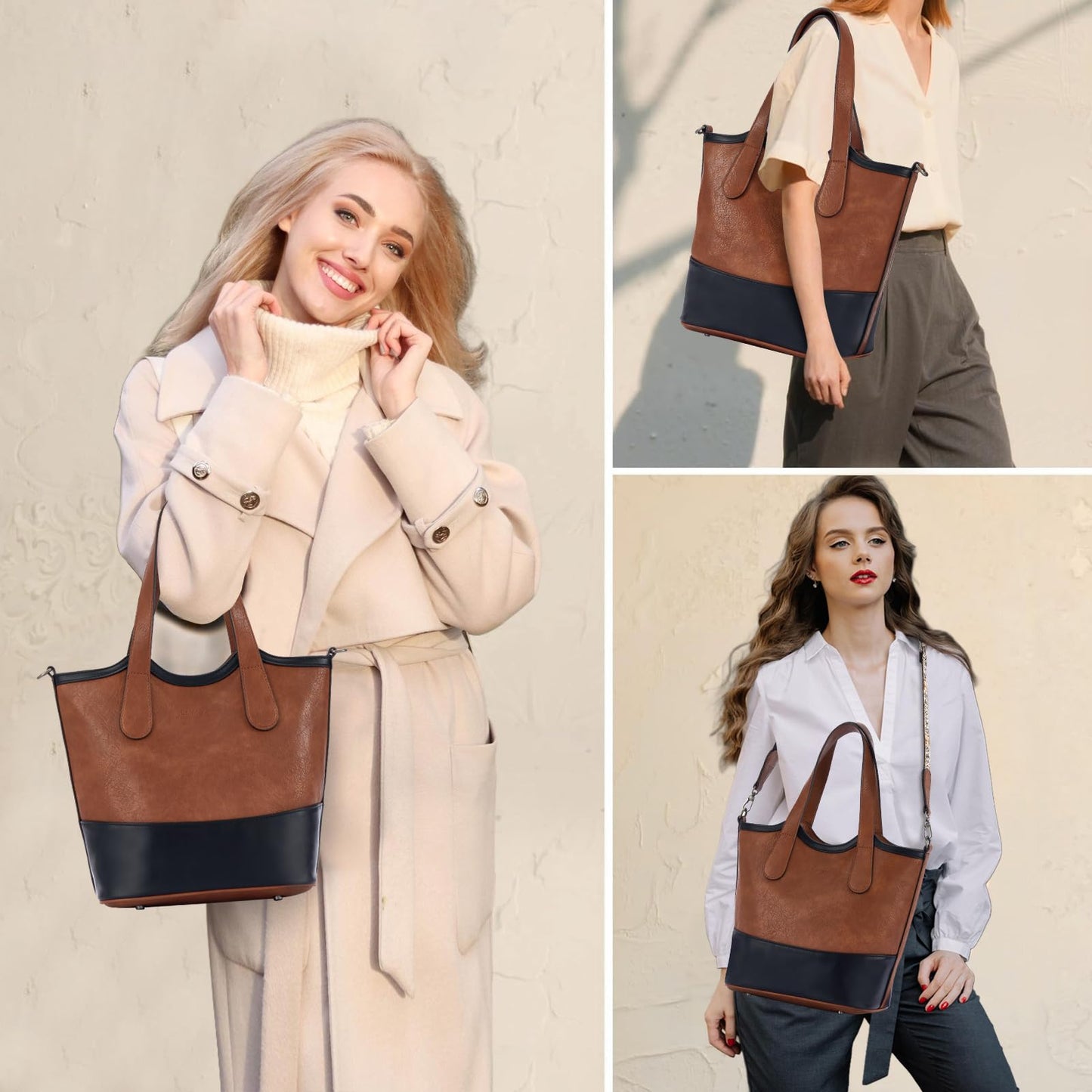 Top Handle Crossbody Bags for Women,Vegan Leather Bucket Purses for Women,Satchel Handbag with 2 Bottle Holder Pocket