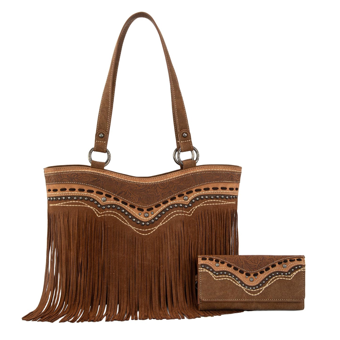 Montana West Western Tote Bag for Women Tooled Fringe Purse and Handbag with Wallet