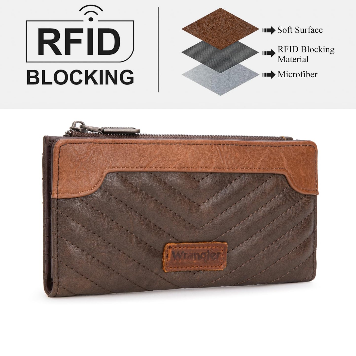 Wrangler Cow Print Wallets Womens Bifold Credit Card Wallet Women's Wallets, Card Cases & Money Organizers Brown Wallet for Women Ladies Female Cash Wallett with Smooth Zipper