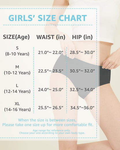 POPKOK Teen Girls Cotton Underwear Mid Waist Brief Panties 6 pack