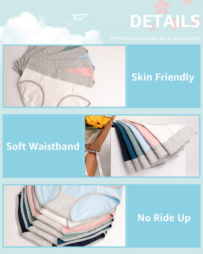 POPKOK Teen Girls Cotton Underwear Mid Waist Brief Panties 6 pack