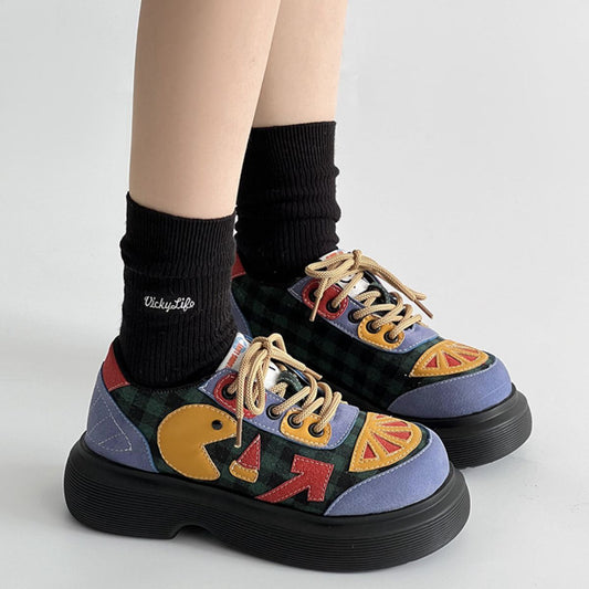 Lace Up Round Toe Plaid Platform Sneakers Dusty Blue / 35(US4) Dusty Blue / 36(US5) Dusty Blue / 37(US6) Dusty Blue / 35(US4)-Dusty Blue / 36(US5)-Dusty Blue / 37(US6)-Dusty Blue / 38(US7)-Dusty Blue / 39(US8)-Dusty Blue / 40(US9)-
