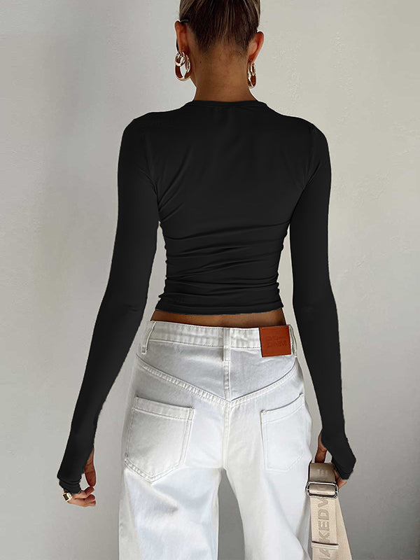 Chic & Versatile: Long Sleeve Skinny Hollow Solid Color Round Neck T-Shirt RED / S RED / M RED / L RED / S-RED / M-RED / L-PINK / S-PINK / M-PINK / L-BLUE / S-BLUE / M-BLUE / L-WHITE / S-WHITE / M-WHITE / L-GREEN / S-GREEN / M-GREEN / L-BROWN / S-BROWN / M-BROWN / L-BLACK / S-BLACK / M-BLACK / L-ORANGE / S-ORANGE / M-ORANGE / L-