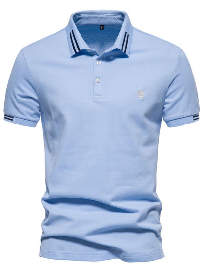 Men's Embroidered Striped Short Sleeve Polo Light Blue / 2XL Navy / S White / L Light Blue / 2XL-Navy / S-White / L-White / XL-White / 2XL-Dark Gray / M-Navy / L-White / S-Olive Brown / M-Olive Brown / 2XL-White / M-Dark Gray / S-Navy / XL-Olive Brown / XL-Olive Brown / S-Light Blue / XL-Navy / 2XL-Dark Gray / 2XL-Olive Brown / L-Dark Gray / XL-Light Blue / M-Light Blue / S-Navy / M-Dark Gray / L-Light Blue / L-