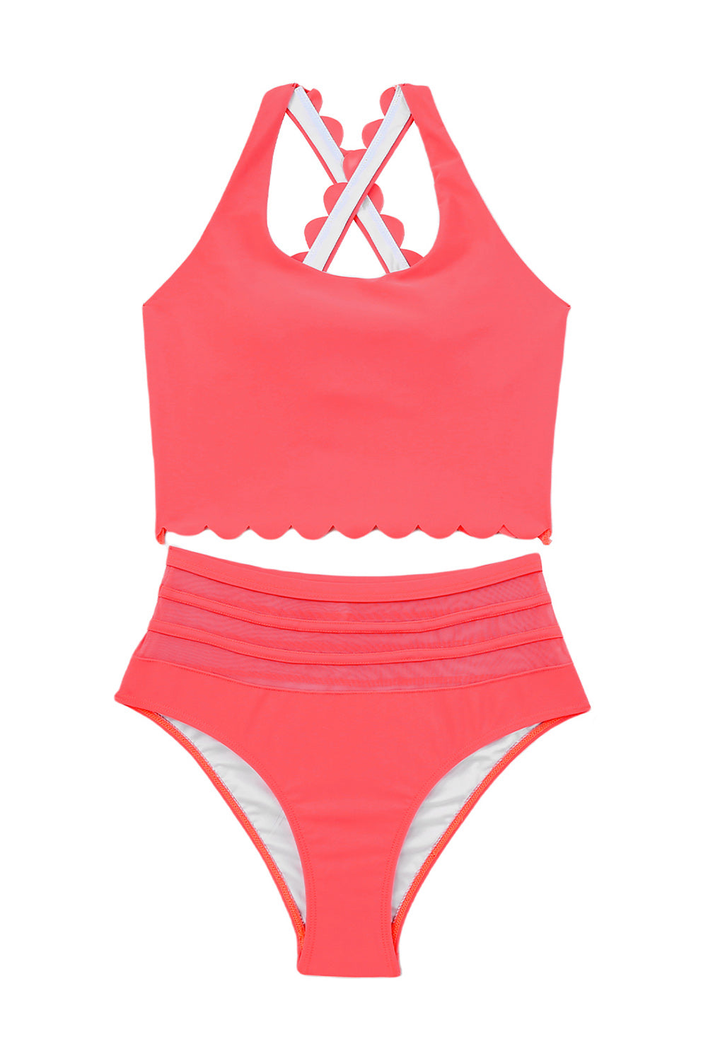 Scalloped Criss-Cross High-Waist Bikini Set – Effortless Style for the Modern Beachgoer!