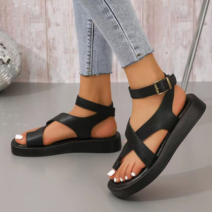 Crisscross Open Toe Platform Sandals Black