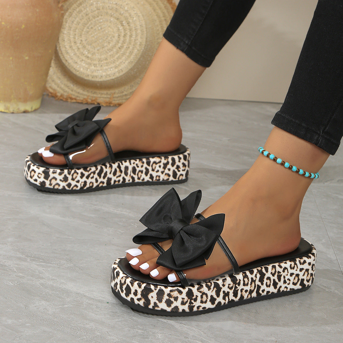 Bow Open Toe Leopard Platform Sandals White / 42(US10.5) Black / 36(US5) Black / 37(US6) White / 42(US10.5)-Black / 36(US5)-Black / 37(US6)-Black / 38(US7)-Black / 39(US8)-Black / 40(US9)-Black / 41(US10)-Black / 42(US10.5)-Black / 43(US11)-White / 36(US5)-White / 37(US6)-White / 38(US7)-White / 39(US8)-White / 40(US9)-White / 41(US10)-White / 43(US11)-