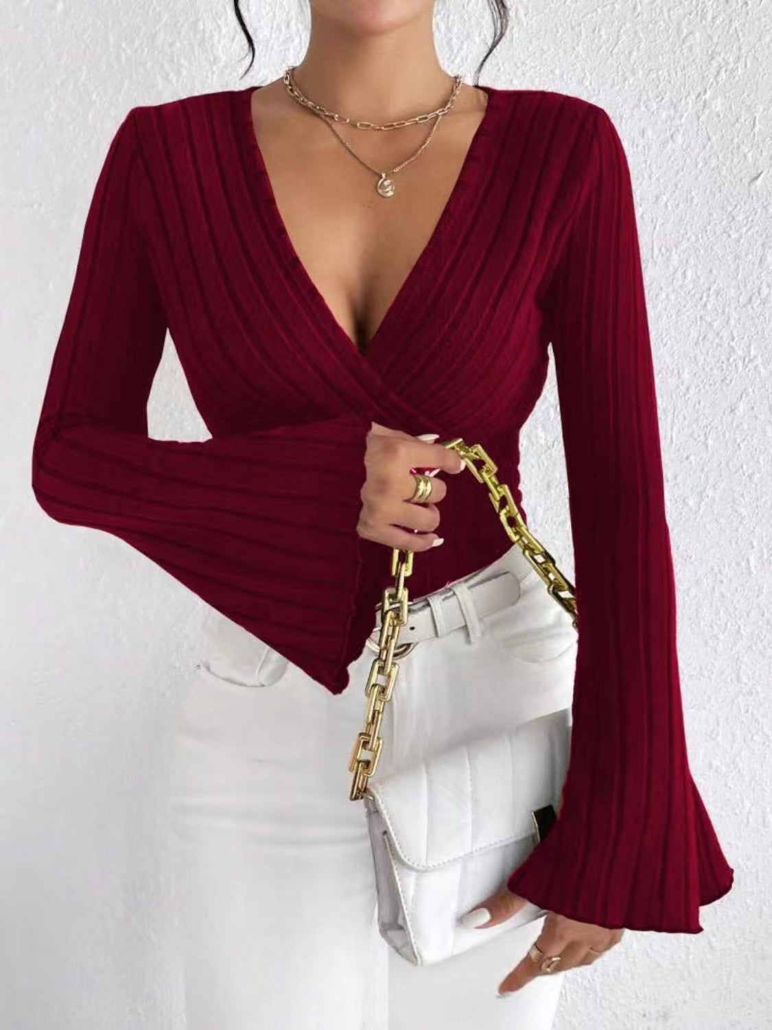 Ribbed Flare Sleeve Top Deep Rose / S Deep Rose / M Deep Rose / L Deep Rose / S-Deep Rose / M-Deep Rose / L-Deep Rose / XL-Burgundy / S-Burgundy / M-Burgundy / L-Burgundy / XL-Black / S-Black / M-Black / L-Black / XL-Deep Rose / XS-Burgundy / XS-Black / XS-Army Green / XS-Army Green / S-Army Green / M-Army Green / L-Army Green / XL-