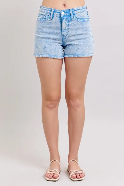 Judy Blue Mid Rise Garment Dyed Denim Shorts CYAN / L CYAN / S CYAN / M CYAN / L-CYAN / S-CYAN / M-CYAN / 3XL-CYAN / 1XL-CYAN / 2XL-