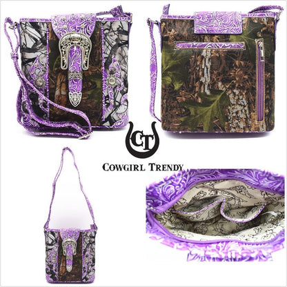 Camouflage Purse with Concho Buckle and Floral Studs Crossbody Handbag Shoulder Bag Wallet Set 4piece Set Black 4piece Set Turquoise 4piece Set Black-4piece Set Turquoise-