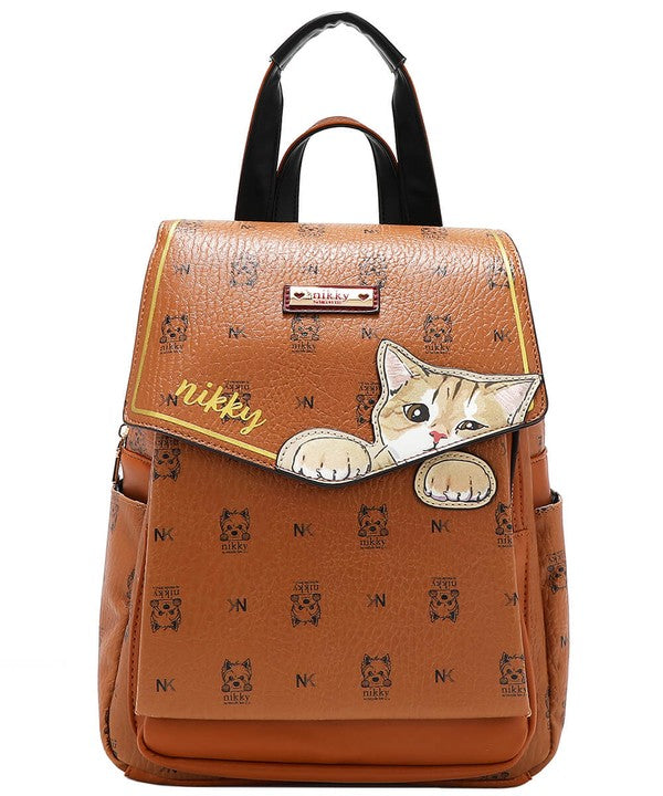 Nicole Lee USA Cat Eco-Leather Convertible Backpack Bag Black / One Size Caramel / One Size Floral / One Size Black / One Size-Caramel / One Size-Floral / One Size-