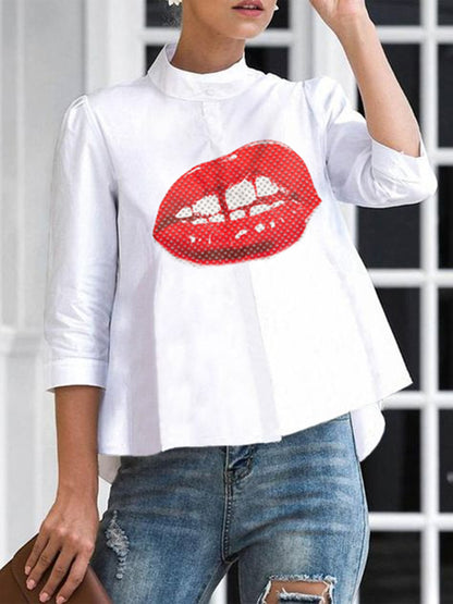 Sparkling Elegance: High-Low Loose Rhinestone High Neck Blouse WHITE / S WHITE / M WHITE / L WHITE / S-WHITE / M-WHITE / L-WHITE / XL-WHITE / 2XL-