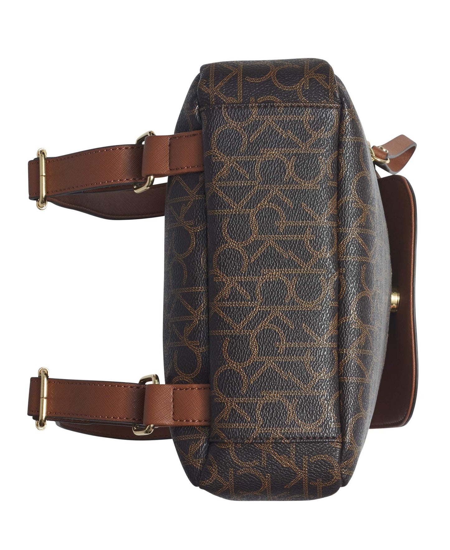 Calvin Klein Women's Elaine Signature Key Item Flap Backpack, Brown/Khaki/Luggage Saffiano, One Size