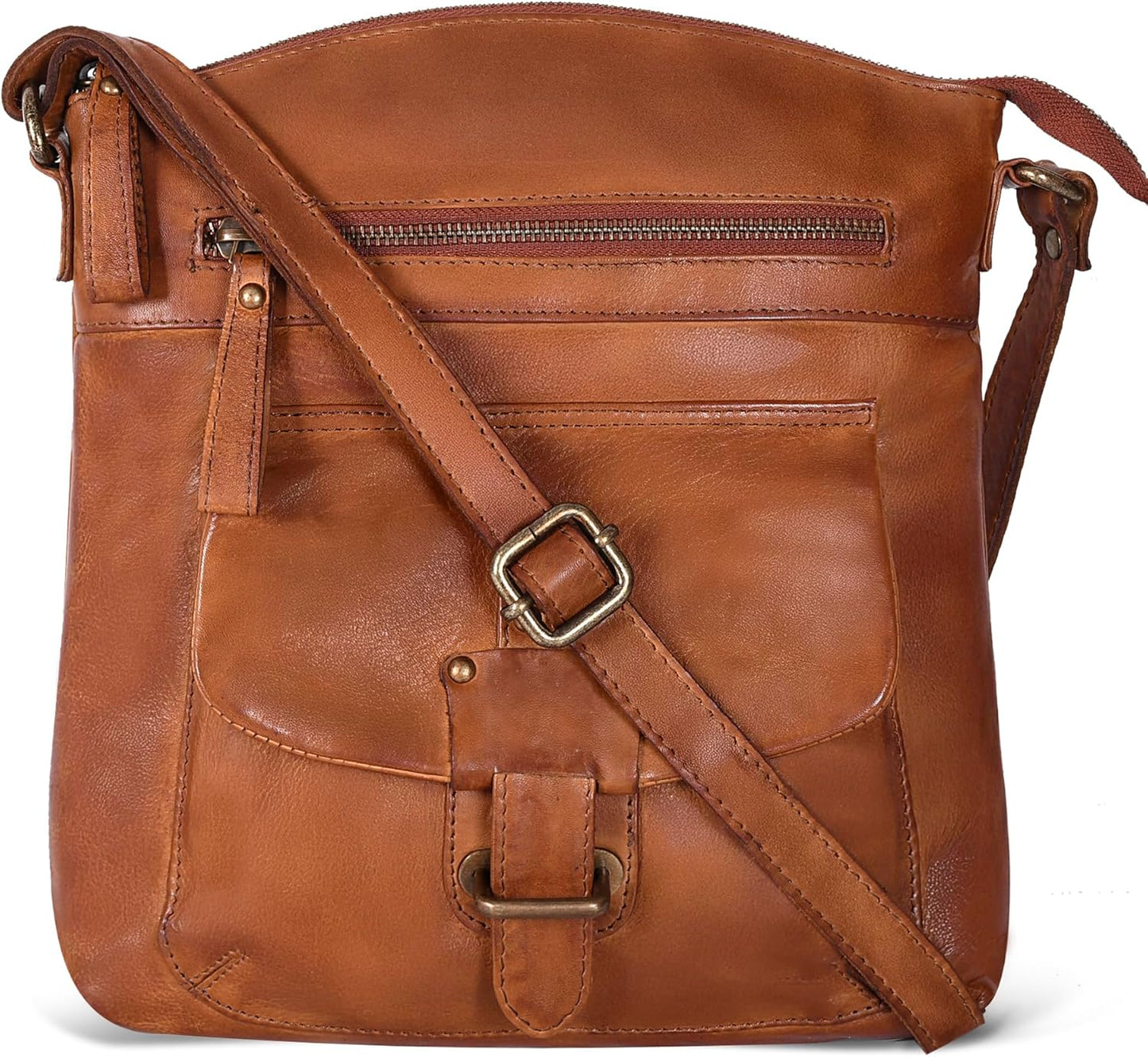 Oak Leathers Leather Crossbody Bag For Women With Adjustable Sling Strap - Medium Size Crossover Shoulder Handbag Purse